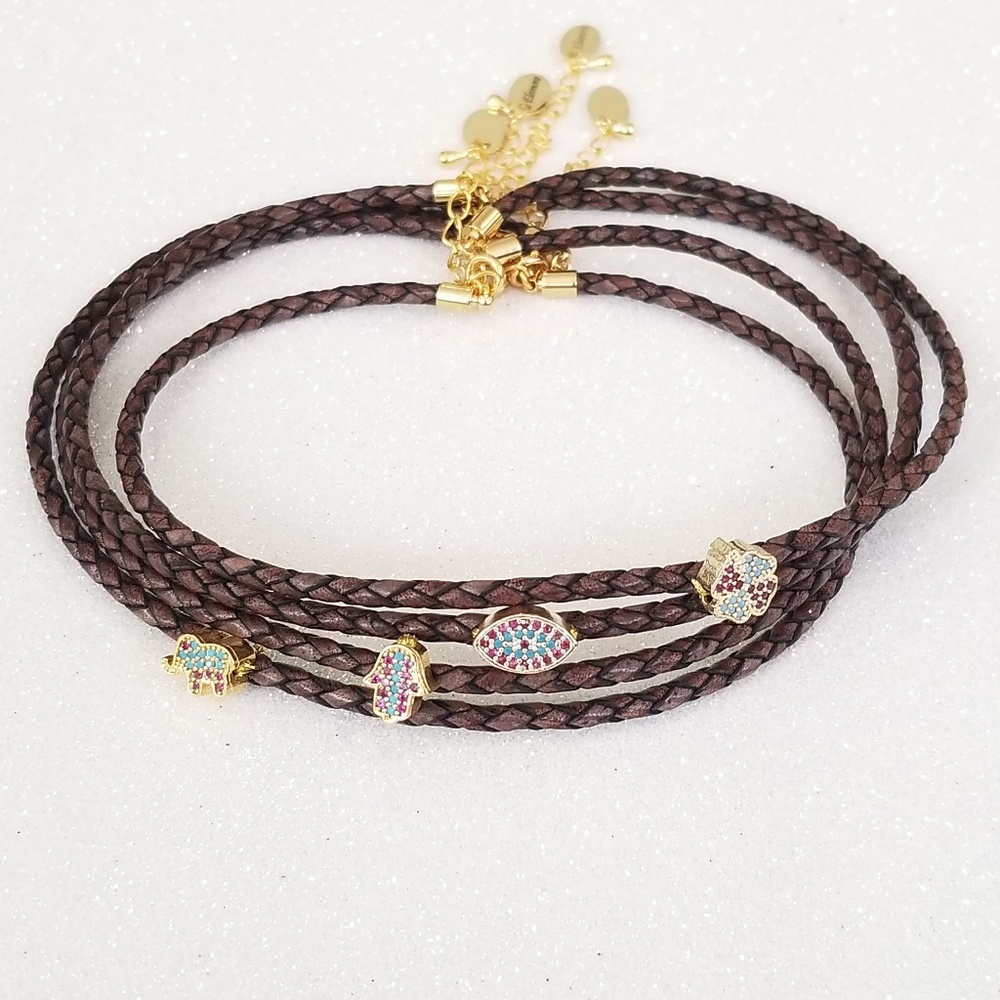 Antique brown leather braided choker necklace